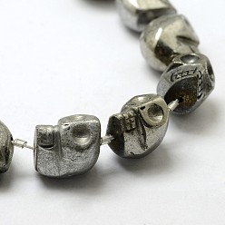 Silver Plated Electroplated Natural Pyrite Beads Strands, Skull, Dyed, Silver Plated, 16x14x16mm, Hole: 1.5mm, about 8pcs/strand, 7.08 inch (18cm)