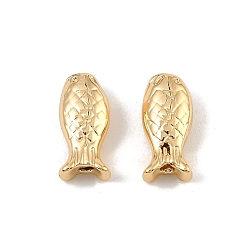 Настоящее золото 18K Латунные бусины, рыба, реальный 18 k позолоченный, 9.5x4.5x3 мм, отверстие : 1 мм