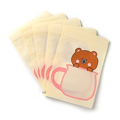 Медведь Пластиковая сумка с замком на молнии, сумки для хранения, мешок с самоуплотнением, верхнего уплотнения, с окном в форме чашки, прямоугольные, лимонный шифон, Медведь Pattern, 23.2x16x0.15 см, односторонняя толщина: 3.9 мил(0.1мм)