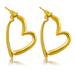 Golden Brass Heart Dangle Stud Earrings with 925 Sterling Silver Pins for Women, Golden, 36x33mm, Pin: 0.8mm