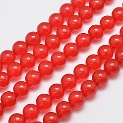 Красный Натуральные и крашеные нити шарик Malaysia нефрита, имитация красный агат, круглые, красные, 12 мм, отверстие : 1.0 мм, около 31 шт / нитка, 15 дюйм