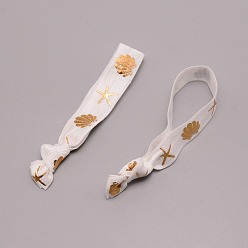 White Chinlon Elastic Cords, Flat with Starfish & Shell Pattern, Garment Accessories, White, 16mm