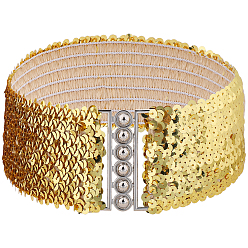 Золотистый Блестящие пайетки широкие эластичные пояса для платья, Эластичные цепочные ремни из сплава для украшения женщин, платина, золотые, 500x73x3.5 мм