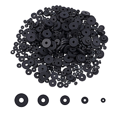 Черный Бусины из полимерной глины , Диск / плоские круглые, Heishi бусы, чёрные, 11x7x3 см, Около 3800~4000 шт / коробка