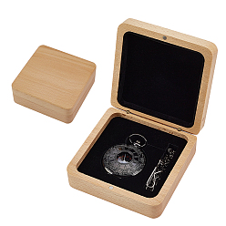 Trigo Cajas magnéticas para empaquetar insignias de madera, con interior de terciopelo, plaza, trigo, 10.3x10.3x3.9 cm