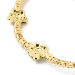 Mixed Color Cubic Zirconia Chain Bracelet, Flower Rack Plating Brass Jewelry with Chain Extender & Lobster Claw Clasps for Women, Lead Free & Cadmium Free, Long-Lasting Plated, Real 18K Gold Plated, Mixed Color, 7-1/8 inch(18cm)