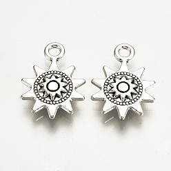 Античное Серебро Сплавочные подвески тибетского стиля, солнце, без кадмия и без свинца, античное серебро, 17x13x2.5 мм, Отверстие : 1.5 мм , около 1030 шт / 1000 г