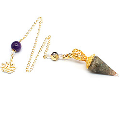 Лабрадорита Большие подвески из смоляного конуса для биолокации, с натуральным лабрадоритом внутри и металлической фурнитурой золотистого оттенка, 340 мм