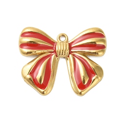 Золотой 304 нержавеющей стальной эмали подвески, очарование бантом, золотые, 20x25x2.8 мм, отверстие : 1.4 мм