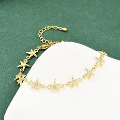 Настоящее золото 18K Латунные браслеты-цепочки с микропаве из прозрачных кубических цирконий для женщин, морская звезда, стойки покрытие, долговечный, без свинца и без кадмия, реальный 18 k позолоченный, 7-1/2 дюйм (19.2 см)
