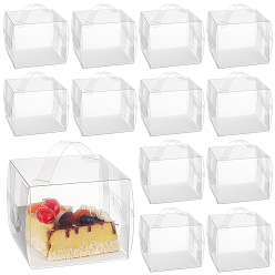 Clear Foldable Transparent Plastic Single Cake Gift Packing Box, Bakery Cake Cupcake Box Container, with Handle and Paper, Square, Clear, Finish Product: 13x13x11cm