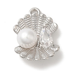 Платина Латунь с микропокрытием, с ABS имитации жемчуга, без кадмия и без свинца, долговечный, оболочка, платина, 14.5x10.5x5.5 мм, отверстие : 1.2 мм