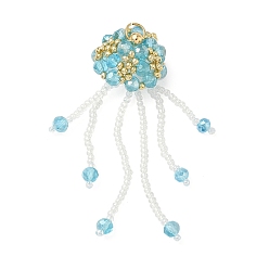 Светло-Синий Стеклянные большие кулоны, медуза, со стеклянными бусинами и 304 открытыми соединительными кольцами из нержавеющей стали, граненые, голубой, 62x19 мм, отверстие : 4.5 мм