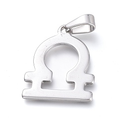 Libra Non-Tarnish 304 Stainless Steel Pendants, Constellation/Zodiac Sign, Stainless Steel Color, Libra, 31x25x1.5mm, Hole: 10x4mm