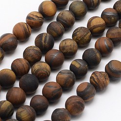 Tiger Eye Natural Tiger Eye Beads Strands, Frosted, Round, 10mm, Hole: 1mm, about 38pcs/strand, 13.9 inch