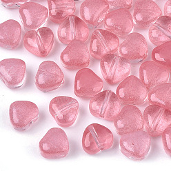 Salmon Transparent Spray Painted Glass Beads, Heart, Imitation Jelly, Salmon, 6x6x4mm, Hole: 0.9mm