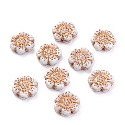 Light Grey Czech Glass Beads, Flower, Light Grey, 14x14mm, Hole: 0.8~1mm