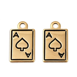 Черный 304 нержавеющей стальной эмали подвески, ионное покрытие (ip), прелести игральных карт, туз пик, реальный 18 k позолоченный, чёрные, 16x9.5x1 мм, отверстие : 1.8 мм