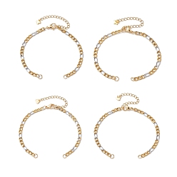 Золотой & Цвет Нержавеющей Стали 304 из нержавеющей стали цепи Фигаро браслет задатки, с удлинителем цепи смешанной формы, золотые и нержавеющая сталь цвет, 6-7/8 дюйм (17.5 см)