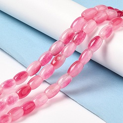 Ярко-Розовый Природные окрашенные белого нефрита нитей бисера, овальные, ярко-розовый, 11.5~12x7.5~8 мм, отверстие : 0.8 мм, около 29~32 шт / нитка, 12.99''~15.16'' (33~38.5 см)
