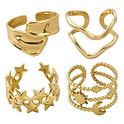 Золотой 4 шт. 4 стили кольца-манжеты из сплава, золотые, 10.5~14 мм, регулируемый, 1 шт / стиль