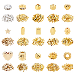 Golden & Silver CCB Plastic Beads, with Iron Rhinestone Spacer Beads, Mixed Shapes, Golden & Silver, 840pcs/box