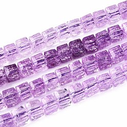 Средняя Орхидея Хрустящие прозрачные стеклянные бусины нити, кубические, граненые, средне орхидеи, 5.5~6x6~6.5x6~6.5 мм, отверстие : 1.2~1.5 мм, около 65 шт / нитка, 14.76~14.96 дюйм (37.5~38 см)