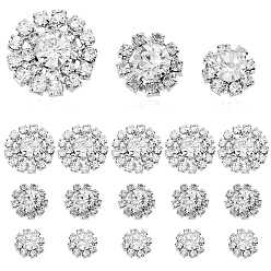 Серебро 40 шт. 3 стили цинковый сплав кристалл горный хрусталь кабошоны, цветок, серебряные, 12~19x5.5~6 мм