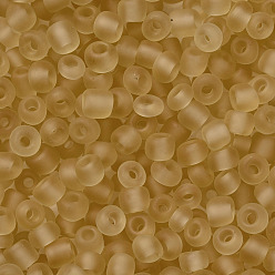 Khaki Glass Seed Beads, Frosted Colors, Round, Khaki, 4mm, Hole: 1~1.5mm, about 4500pcs/pound