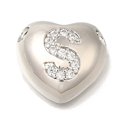 Letter S Стойка металлическая латунная микропрофилированная кубическая циркония подвески, без кадмия и без свинца, сердце с подвесками в виде буквы az, платина, Письмо с, 14.5x16x6 мм, отверстие : 3 мм