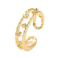 Прозрачный Открытые манжеты из латуни с микро-паве и кубическим цирконием для женщин, без свинца и без кадмия, долговечный, реальный 18 k позолоченный, круглые, прозрачные, регулируемый, 6.5 мм