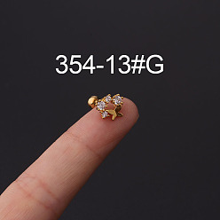 Бабочка 316l серьги-гвоздики из нержавеющей стали с микропаве из кубического циркония, золотые, бабочка, 6 мм, штифты : 1.2 мм