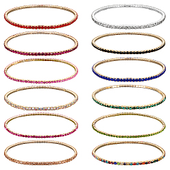 Couleur Mélangete 12pcs 12 Couleurs Bracelets à maillons en alliage avec strass pour femmes, couleur mixte, diamètre intérieur: 3-1/8 pouce (8 cm), 1 pc / couleur