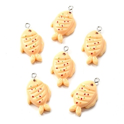 Желтый Непрозрачные подвески из искусственной смолы, подвески в виде рыбы-кебаба с железными петлями платинового цвета, желтые, 30x17x7 мм, отверстие : 2 мм