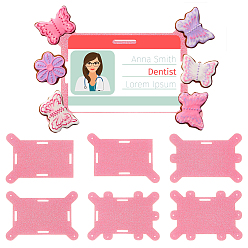 Pink 6шт. держатели для бейджей из акрила с блестками, прямоугольные, розовые, 98~109x76~77x3 мм, отверстия : 16x3 mm и 2 мм