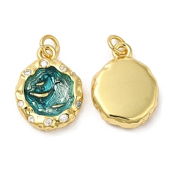 Настоящее золото 18K Стойки обшивки латунные прелести, с кубического циркония и эмали, без свинца и без кадмия, долговечный, плоско-круглые, реальный 18 k позолоченный, 14.5x10.5x3 мм, отверстие : 2.5 мм