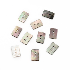 Shell 2-Hole Natural Black Lip Shell Buttons, Rectangle, 12.5x8x1.5mm, Hole: 1.5mm