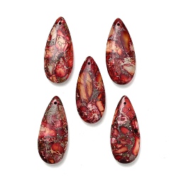 Бледно-фиолетовый Красный Подвески из окрашенной натуральной императорской яшмы, слезинки, бледно-фиолетовый красный, 34.5~35x15~16x6~6.5 мм, отверстие : 1.4 мм