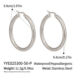 Stainless Steel Color 304 Stainless Steel Hoop Earrings for Women, Stainless Steel Color, 50x4mm
