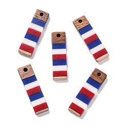 Rectangle Подвески из непрозрачной полосатой смолы и дерева ореха в честь Дня независимости, геометрические прелести, прямоугольные, 29.3x8.3x3.4 мм, отверстие : 2 мм
