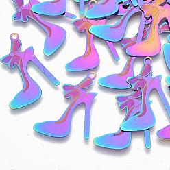 Rainbow Color Ионное покрытие (ip) 304 филигранные подвески на шпильке из нержавеющей стали, гравированные металлические украшения, туфли на высоких каблуках, Радуга цветов, 31x21x0.3 мм, отверстие : 1.8 мм