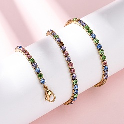 Разноцветный 3мм 304 Женские ожерелья-цепочки из нержавеющей стали со стразами, вакуумное покрытие pvd, золотые, красочный, 16.54 дюйм (42 см)