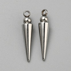 Нержавеющая Сталь Цвет 304 подвески из нержавеющей стали, шарм конус/шип, цвет нержавеющей стали, 17.5x4 мм, отверстие : 1.4 мм