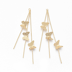 Настоящее золото 18K Латунная цепочка кисточка большие подвески, для изготовления ювелирных изделий DIY, бабочка, без никеля , реальный 18 k позолоченный, 80 мм, отверстие : 1.8 мм