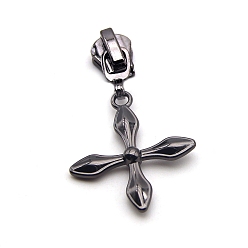 Gunmetal Zinc Alloy Zipper Head with Cross Charms, Zipper Pull Replacement, Zipper Sliders for Purses Luggage Bags Suitcases, Gunmetal, 3.85x3.35cm