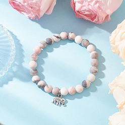 Джаспер Зебра Браслеты со слоновьим сплавом, матовые натуральные зебровые яшмы круглые бусины эластичные браслеты для мужчин и женщин, внутренний диаметр: 2-1/8 дюйм (5.5 см)