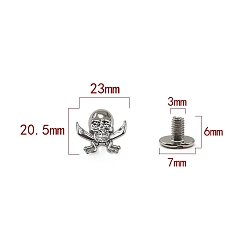 Platinum Zinc Alloy Decorative Buttons, Skull, Platinum, 2.3x2.05cm