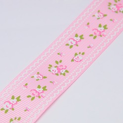 Pink Цветок печатных Grosgrain ленты подарочная упаковка поделки hairbow лента, розовые, 1 дюйм (25 мм), о 100yards / рулон (91.44 м / рулон)