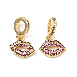 Настоящее золото 18K Подвески из латуни с микропаве, старинной розой и кубическим цирконием, европейские подвески., подвески с большим отверстием для губ, стойки покрытие, долговечный, без свинца и без кадмия, реальный 18 k позолоченный, 20 мм, отверстие : 4.8 мм