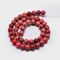 Dark Red Natural Imperial Jasper Beads Strands, Round, Dyed, Dark Red, 6mm, Hole: 1mm, about 62pcs/strand, 15 inch